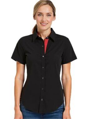 Women's Short Sleeve Cotton Blend Button Down Shirt Office Workwear